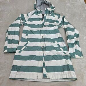 Helly Hansen Lyness II Coat Womens X/Small GREEN White Stripe Hooded Rain Jacket
